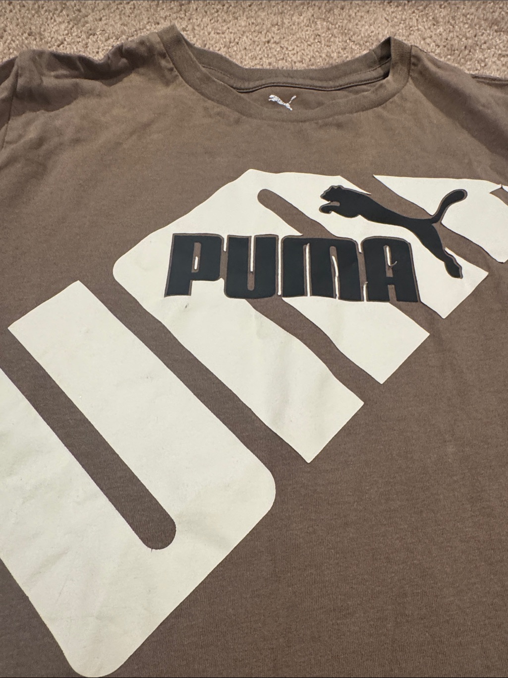 Puma Boys Brown Short-Sleeve Logo Tee With White Graphic. No Flaws